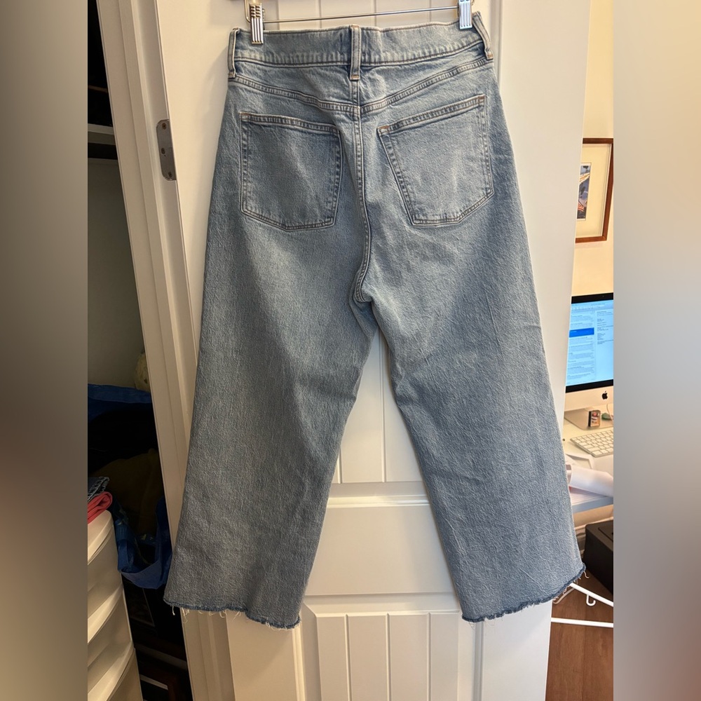 JCrew Factory Wide Leg Cropped Jeans in All-Day Stretch, Raw Hem, Size 29 (8) - Picture 7 of 7